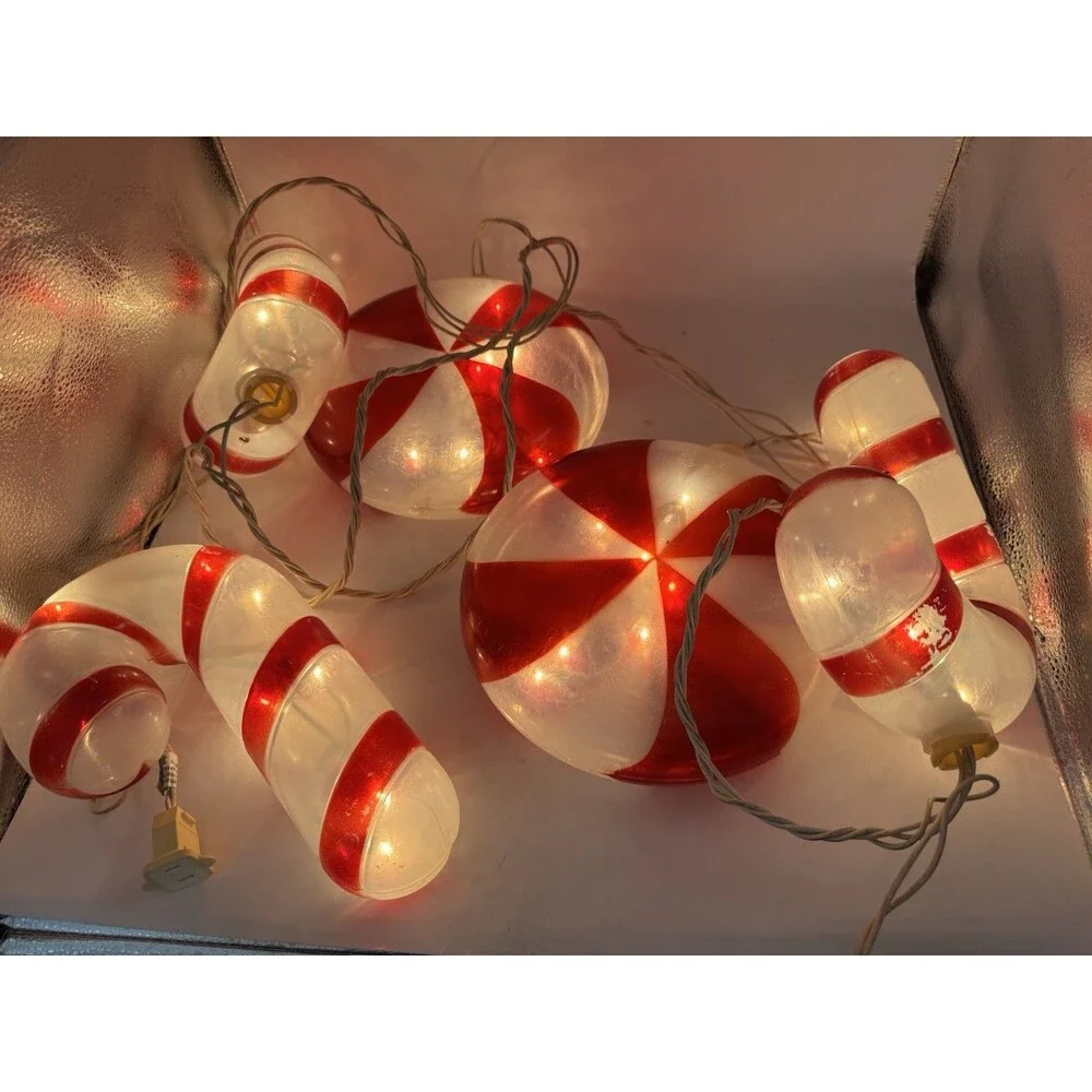 Blow Mold 15 Lighted Candy Canes & Peppermint Christmas Hanging String Lights